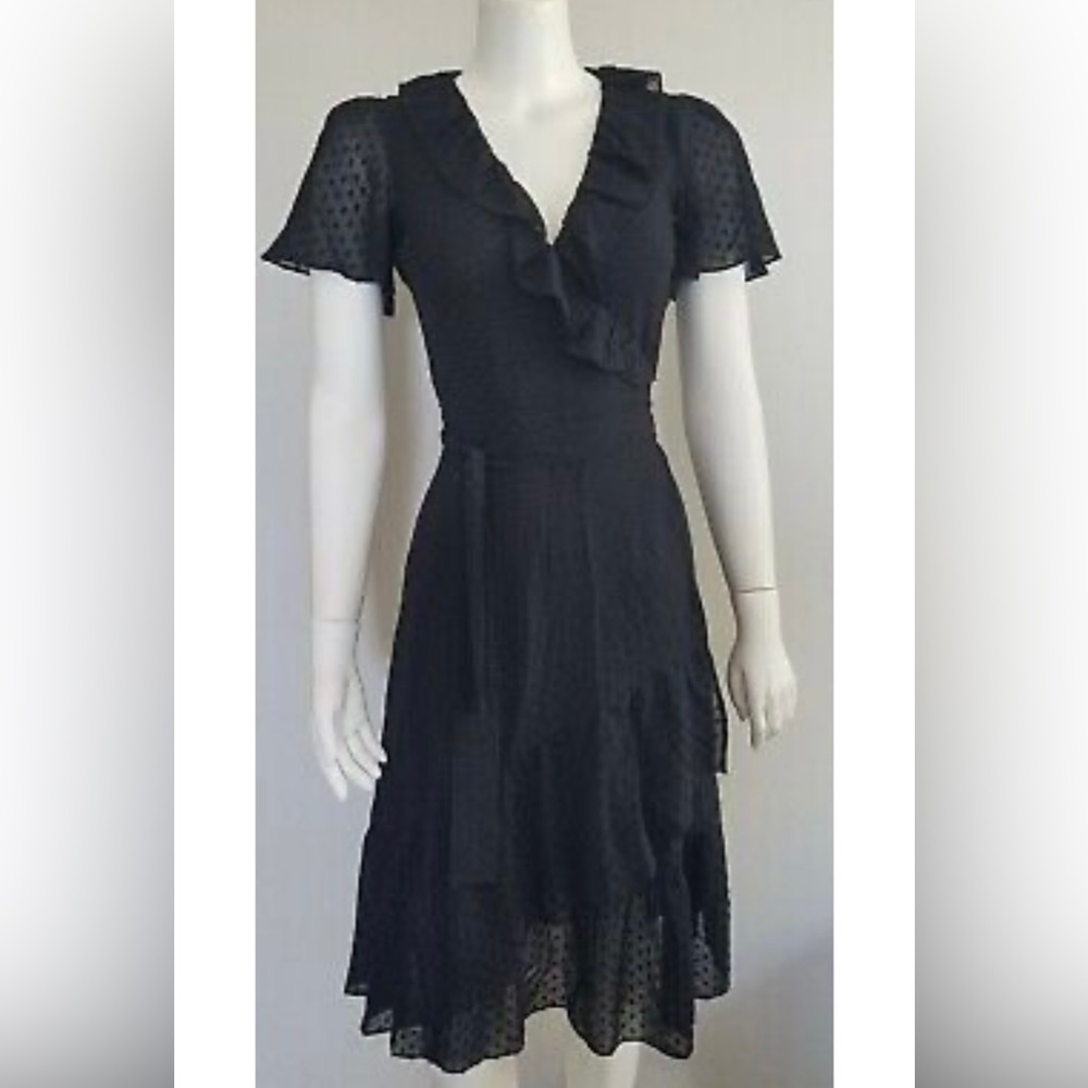Michael Kors Polka Dot Ruffle Short Sleeve Wrap Dress